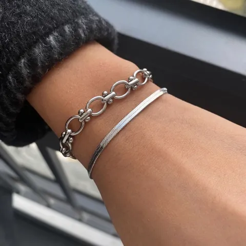 Gliederketten Armband Edelstahl Geometrisch Kugel Details Verstellbar Industriell Minimalistisch Schmuck Damen