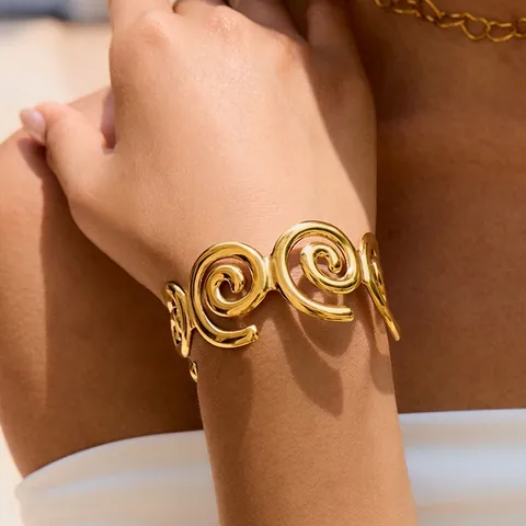 Westerse Stijl Roestvrij Staal Spiraal Vortex Open Manchet Armband Goud Holle Bangle Mode Woon-werkverkeer Handjuwelen Voor Dames