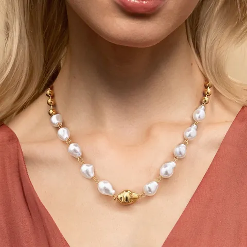 Künstliche Barockperlenkette Edelstahl Vergoldet Unregelmäßige Künstliche Perlen Schlüsselbeinkette Wasserdichter Hypoallergener Schmuck Für Frauen