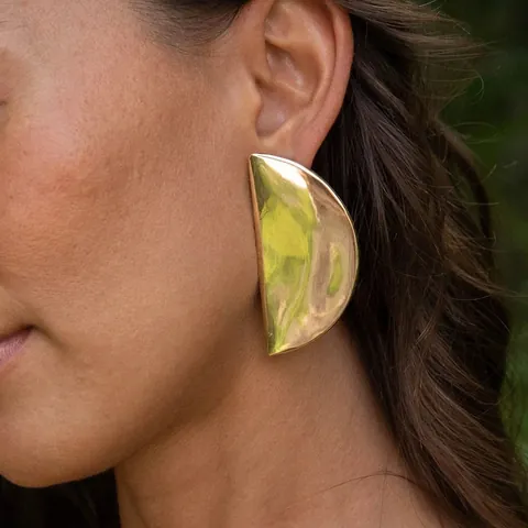 Pendientes De Botón Media Luna De Acero Inoxidable Joyería Geométrica Moderna Llamativa Para Mujer Color Dorado Brillante