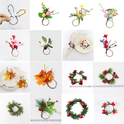 Künstliche Kiefernnadel Beere Serviettenringe Blume Osterei Herzform Für Weihnachten Hochzeit Party Tischdekoration