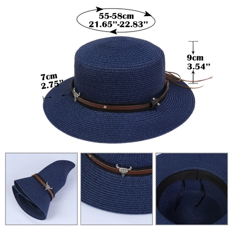 Cappello Fedora in Paglia a Tesa Larga per Uomo Donna Protezione Solare Estiva con Decoro a Teschio di Mucca Catena di Perle