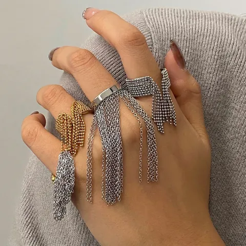 Anelli Aperti con Frange in Acciaio Inossidabile Vintage per Donna Placcato Oro Argento Geometrico Design di Nicchia Gioielli Regalo