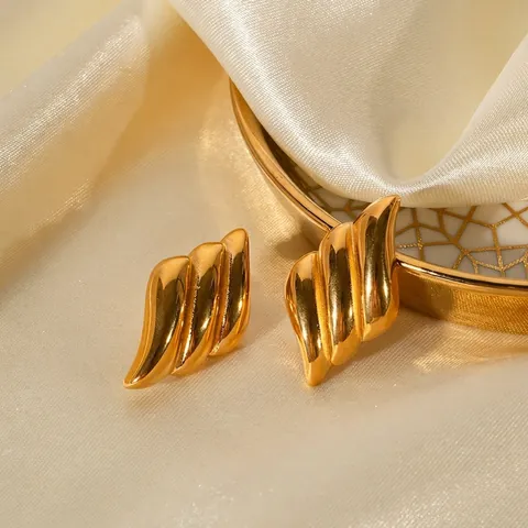 Orecchini a Forma di Ala in Acciaio Inossidabile per Donna Placcati in Oro 18K Minimalisti Gioielli Retrò a Bottone