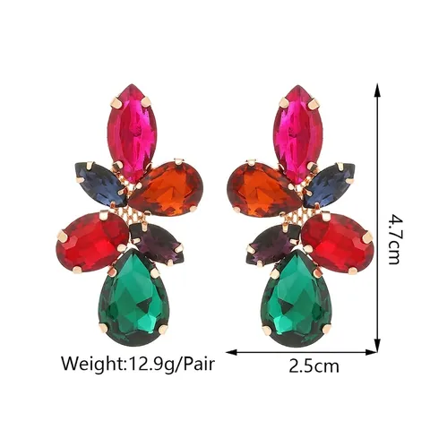 Vintage Statement Blad Cluster Drop Oorbellen Legering Glas Kristal Luxe Elegante Sieraden Voor Vrouwen Feest Bruiloft