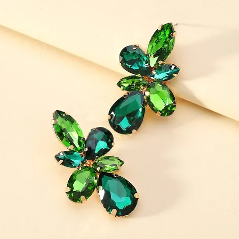 Vintage Statement Blad Cluster Drop Oorbellen Legering Glas Kristal Luxe Elegante Sieraden Voor Vrouwen Feest Bruiloft