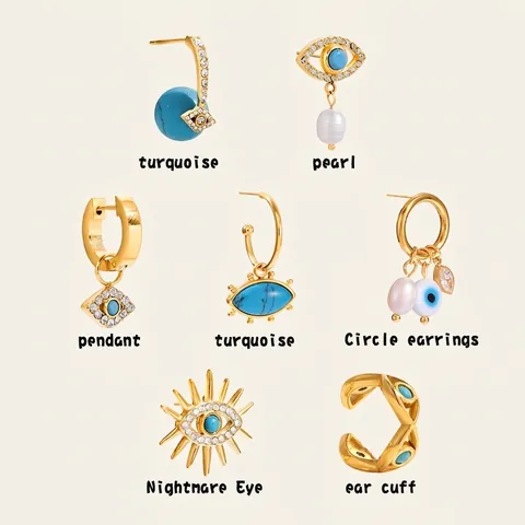 Stainless Steel Evil Eye Earrings For Women Vintage Gold Plated Artificial Pearl Rhinestone Drop Stud Jewelry Gift