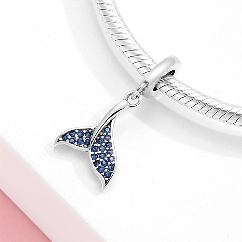 Meerjungfrauenschwanz Anhänger 925 Sterlingsilber Blauer Zirkonia Ozean Stil DIY Armband Charm Schmuck Für Damen