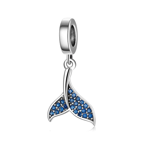 Meerjungfrauenschwanz Anhänger 925 Sterlingsilber Blauer Zirkonia Ozean Stil DIY Armband Charm Schmuck Für Damen