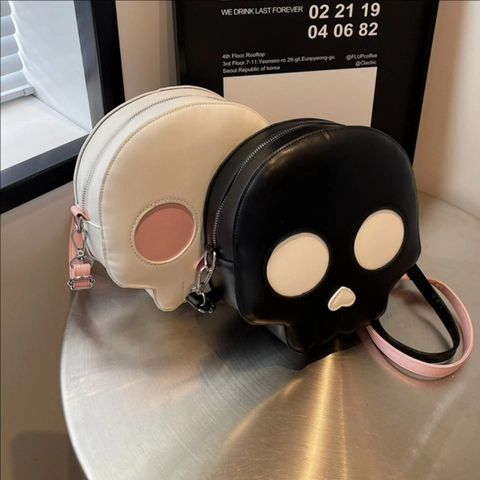 Funny Skull Shaped Crossbody Bag PU Leather Creative Heart Nose Contrast Color Shoulder Bag For Women Niche Design