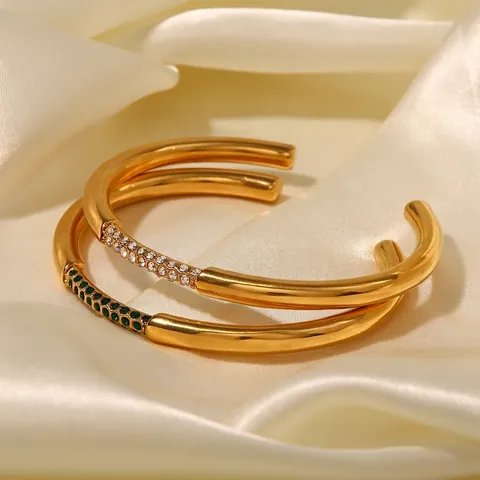 Edelstahl Armreif Offen 18K Vergoldet Geometrisch Mit Zirkonia Strass INS Stil Mode Schmuck Damen