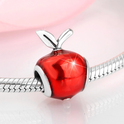 Roter Apfel Frucht Charm Anhänger 925 Sterling Silber Emaille DIY Schmuck Zubehör Für Armband Weihnachtsgeschenk