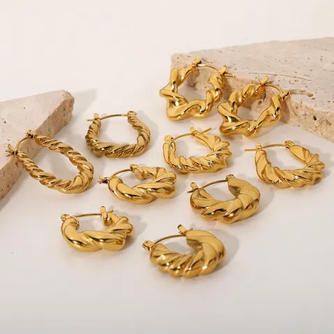 Gedraaide Hoop Oorbellen Roestvrij Staal 18K Verguld Geometrische Spiraal Retro Franse Stijl Minimalistische Sieraden