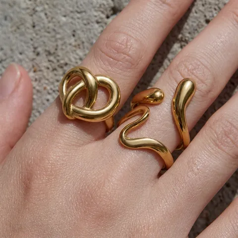 Anello In Acciaio Inossidabile Placcato Oro Nodo Di Cuore Onda Minimalista Gioielleria Per Donne
