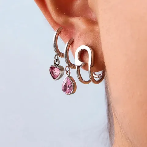 Roestvrijstalen Oorbellen Roze Zirkoon Hart Waterdruppel Paperclip Hoops Waterdicht Hypoallergeen Mode Sieraden Voor Dames