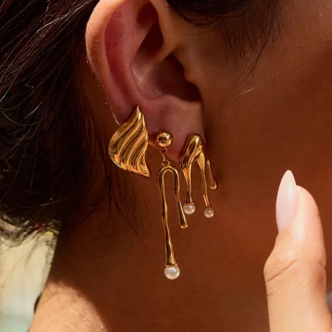 Pendientes De Lava De Metal Líquido Acero Inoxidable Geométrico Irregular Asimétrico Accesorios De Moda Para Mujeres