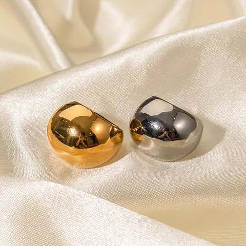 Minimalist Stainless Steel Bold Dome Ring For Women 18K Gold Plated Chunky Geometric Finger Ring Fashion Jewelry Gift