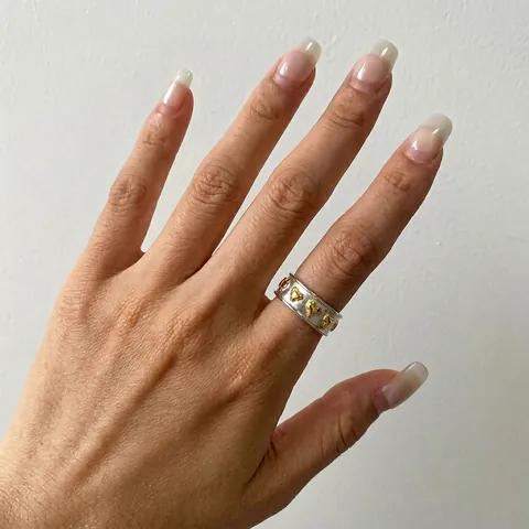 Anello Aperto Cuore Acciaio Inossidabile Rilievo Dorato Fascia Larga Argento Regolabile Gioielli Di Moda Donna