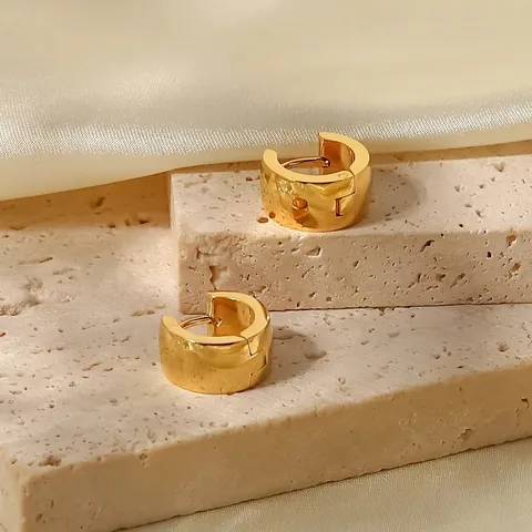Geometrische Creolen 18K Vergoldet Edelstahl Poliert Breite Huggie Ohrringe Für Damen Minimalistischer Modeschmuck