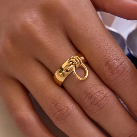 Anillo De Cierre De Palanca Ecuestre Acero Inoxidable Chapado En Oro Banda Ancha Anillos Entrelazados Impermeable Joyería Mujeres
