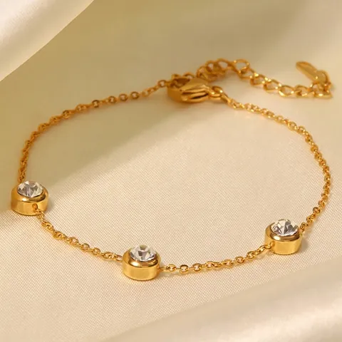 Dames Minimalistische Armband Roestvrij Staal 18K Verguld Ronde Zirkonia Verstelbare Dunne Ketting Mode Sieraden