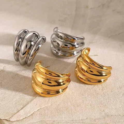 Chunky Hoop Ohrringe Edelstahl C Form Mehrlagig Spiral Texturierte Wasserdicht Hypoallergen Statement Retro