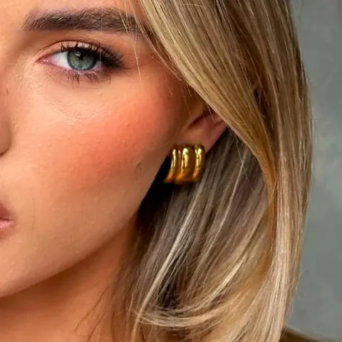 Orecchini A Cerchio In Acciaio Inossidabile Da Donna Impermeabile Ipoallergenico Spessi Oro Nervato Minimalista Gioielli