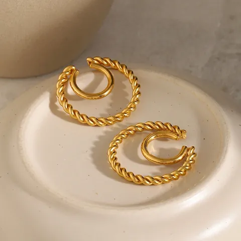 Ear Cuff Doppio Strato Corda Intrecciata Acciaio Inossidabile Placcato Oro 18K Orecchini Geometrici Senza Buco Per Donna