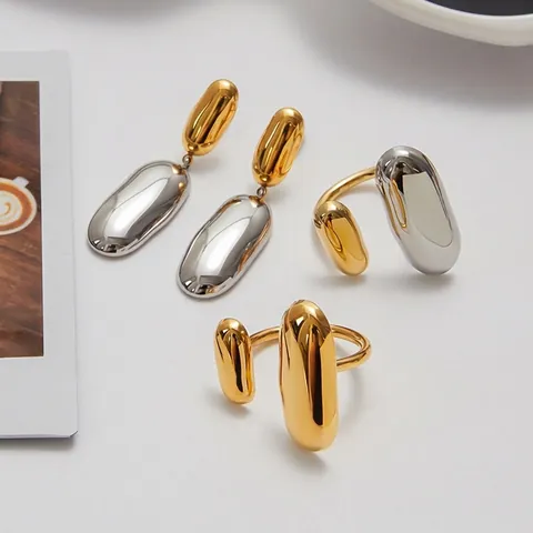 Gioielli Minimalisti In Acciaio Inossidabile Bicolore Con Zircone Per Donna Impermeabile Ipoallergenico Anello Capsule E Orecchini