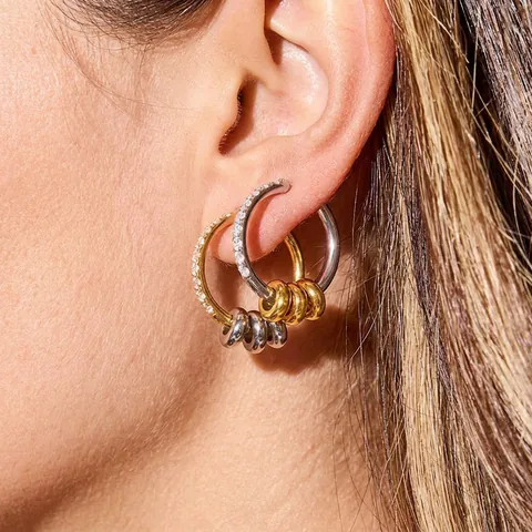 Orecchini A Cerchio In Acciaio Inossidabile Con Zirconia Tono Oro Argento Impermeabile Ipoallergenico Gioielli Donna