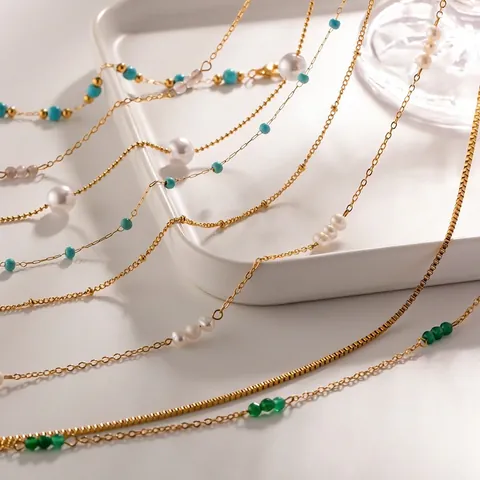 Collar de Acero Inoxidable Chapado en Oro de 18K con Perla Artificial para Mujer Joyería Minimalista Cadena de Perlas
