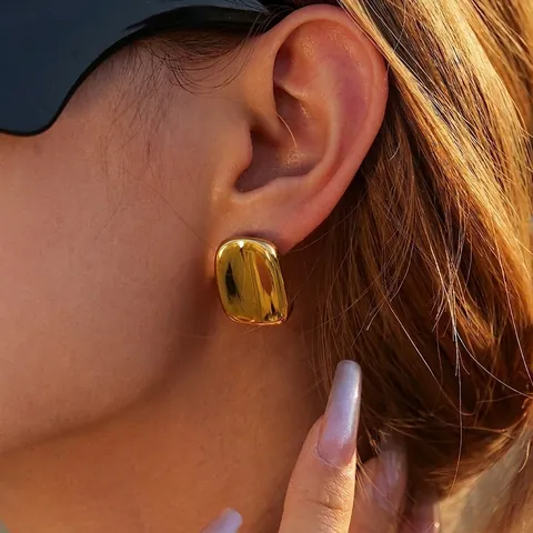 Pendientes de Botón Rectangulares de Acero Inoxidable Minimalistas para Mujer Chapados en Oro de 18K Plata Joyería Geométrica Pulida