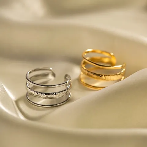 Bague Ouverte À Couches En Acier Inoxydable Plaqué Or 18K Bijoux Minimalistes Ajustables Pour Femmes
