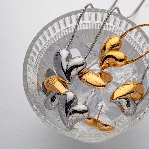 Pendientes De Corazón Acero Inoxidable Chapado En Oro De 18K Exagerado 3D Puffy Grande Joyería Para Mujer