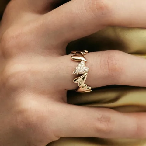 Roestvrij Stalen Hart Ring 18K Verguld Strass Gekoppelde Harten Vingerring Waterdicht Sieraden Voor Vrouwen Cadeau