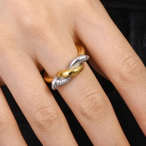 Two-Tone Knot Ring Stainless Steel Waterproof Hypoallergenic Minimalist Twisted Design Fashion Hand Jewelry For Women
