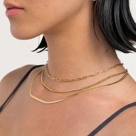Collier Multi Rangs Pour Femme Acier Inoxydable Plaqué Or Imperméable Hypoallergénique Chaîne Trombone Serpent Bijoux Élégants