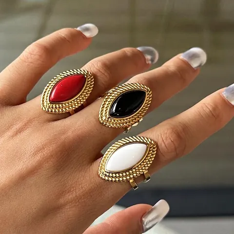 Anello Vintage Marquise Acciaio Inossidabile Placcato Oro 18K Impermeabile Ipoallergenico Boho Gioielli Aperti Per Donne