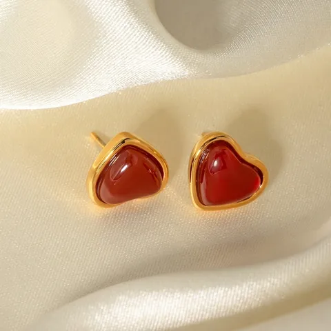 Minimalist Stainless Steel Red Heart Stud Earrings For Women 18K Gold Plated Vintage Elegant Geometric Jewelry Jewelry Gift