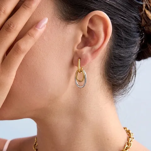 Interlocking Oval Hoop Earrings Stainless Steel Two-Tone Gold Silver Minimalist Geometric Luxury Fashion Jewelry For Women