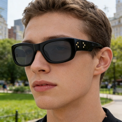 Mode Quadratische Sonnenbrille UV400 Schutz Retro Kleiner Rahmen Brille Mit Sternnieten Metalldekor Für Herren Damen