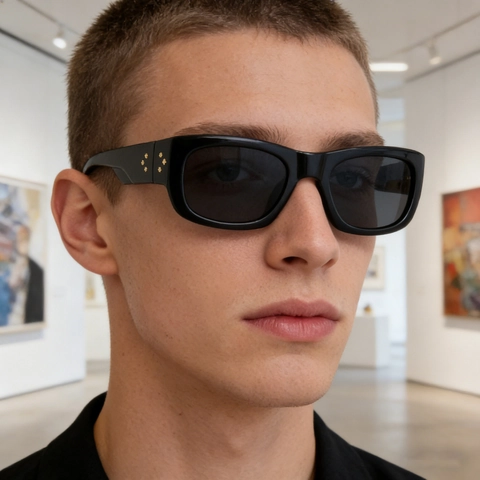 Men Retro Fashion Square Sunglasses With Metal Star Rivets PC Frame UV400 Protection Sun Glasses For Travel Outdoor Party