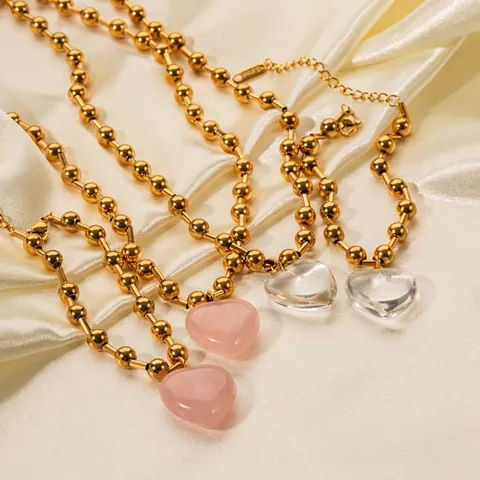 18K Vergoldete Edelstahl Herz Anhänger Halskette Für Damen Elegante Glas Kristall Perlenkette INS Mode Schmuck Zubehör