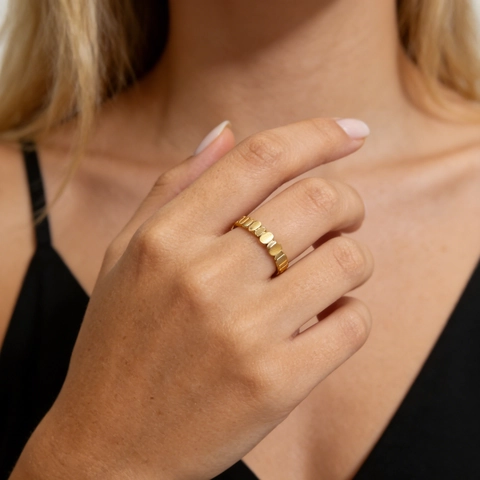 Geometric Band Ring Stainless Steel Gold Plated Minimalist Pill Shaped Link Design Modern Fashion Jewelry For Women
