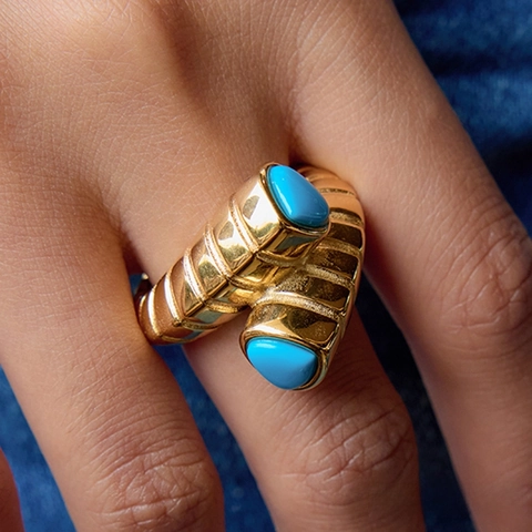 Anello Vintage Blu Turchese In Acciaio Al Titanio Anello Da Donna Gioiello Da Mano Popolare