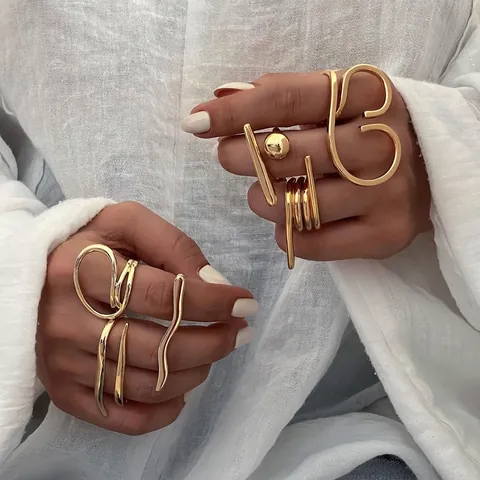 Geometrischer Ball Bar Offener Ring Edelstahl 18K Vergoldet Minimalistisch Verstellbar Wasserdicht Polierter Schmuck Damen