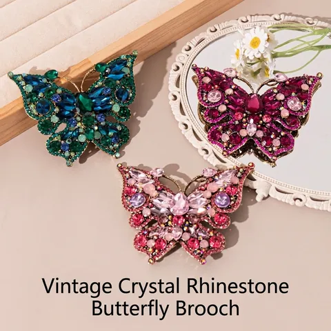Vintage Luxus Legierung Schmetterling Brosche Anstecknadel Mit Bunten Kristallen Und Strass Elegant Mode Abzeichen Für Damen Hochzeit