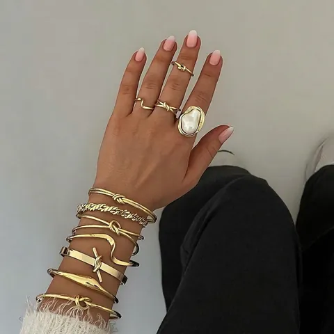 Artificial Baroque Pearl Open Ring Stainless Steel 18K Gold Plated Elegant Retro French Style Waterproof Adjustable Jewelry For Women