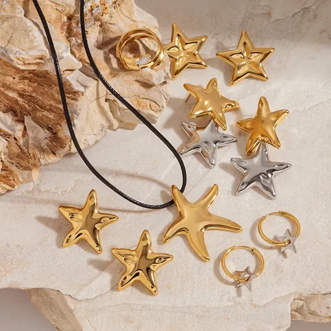 Star Shape Sea Star Stainless Steel Necklace Stud Earrings And Ring For Women Fashion Jewelry