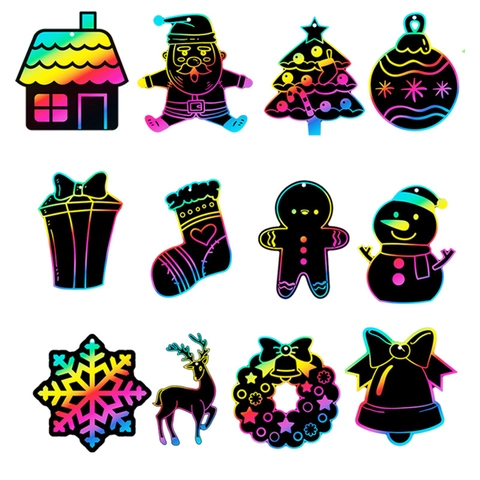 Niños Arte de Rascar Pintura Set Navidad DIY Arco Iris Papel de Dibujo Juguetes Educativos Niños Regalo de Manualidades Creativas